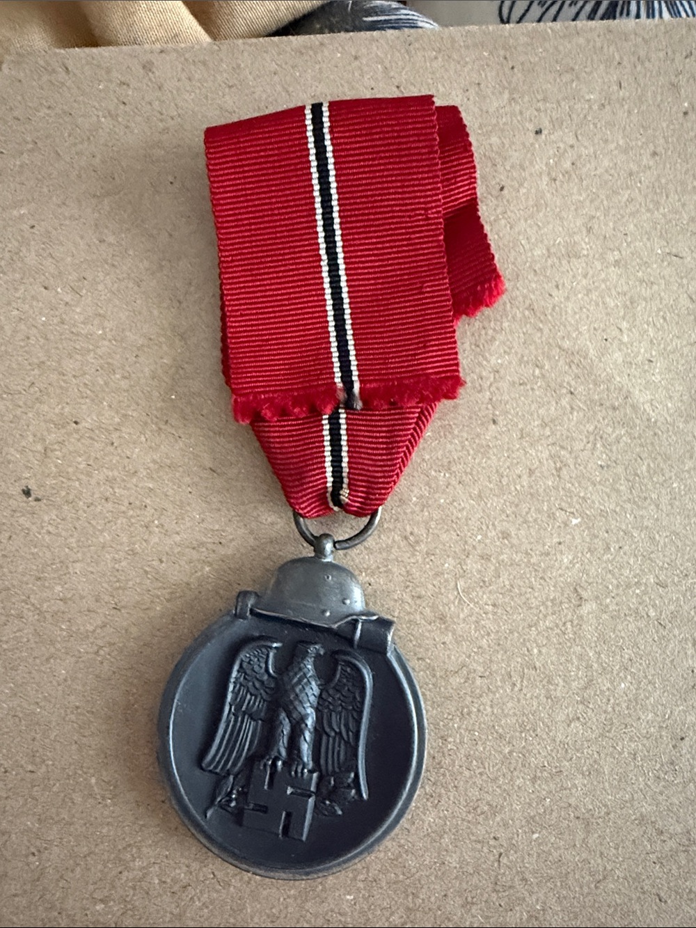 Vintage Military Eastern Front Medal with Red Ribbon